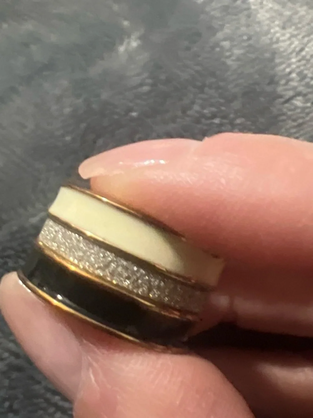 Gold-Tone Black and Cream Enamel Bangle and Ring Set
